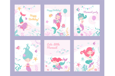 Mermaid invite cards. Children invitation, birthday party or postcards