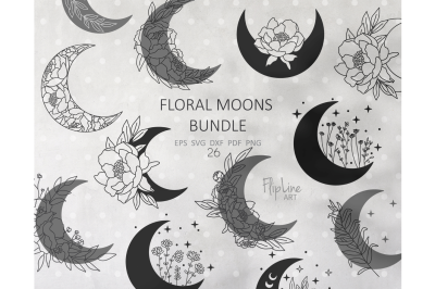 Floral Moon SVG &amp; PNG bundle Boho Moon Phase celestial