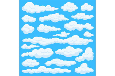 Cartoon clouds set. Isolated cloud clipart&2C; art game elements. Blue sk