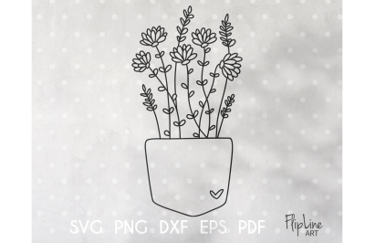 Wildflowers Pocket SVG &amp; PNG, Floral cut file, Line draw
