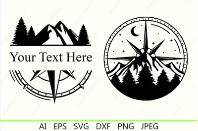 Compass and mountain svg, Camping shirt design, Travel logo