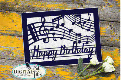 Music notes Birthday insert card svg Cricut Silhouette cut