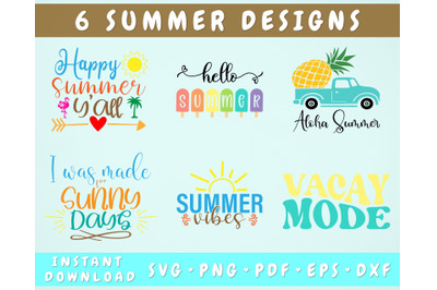 Summer Quotes SVG Bundle&2C; 6 Designs&2C; Hello Summer SVG&2C; Vacay Mode SVG