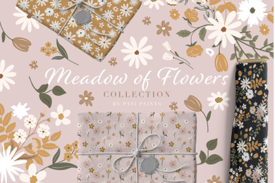 Meadow of Flowers Vector Clipart Pattern Collection