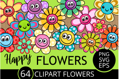 Happy Flowers - Cartoon Vector Floral Mega Clipart Pack