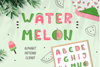 Fruit alphabet, watermelon clipart, fruity letters