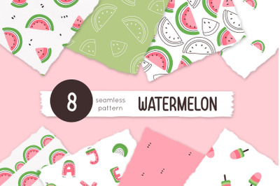 Watermelon digital paper, Fruits seamless patterns