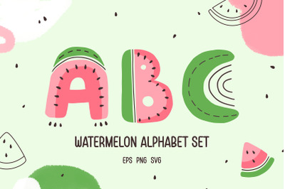 Fruit alphabet set, watermelon clipart, fruity letters