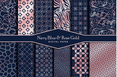 Navy Blue and Rose Gold Digital Paper.