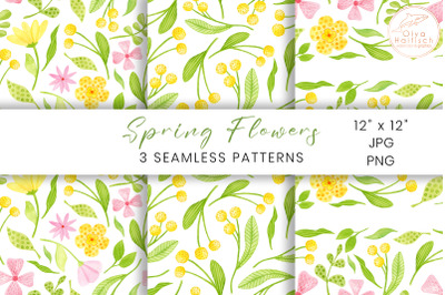 Watercolor Flowers Digital Paper. Spring Floral Seamless Patterns