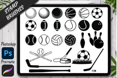 Sport Balls Stamps Brushes for Procreate and Photoshop.  Sport Set.