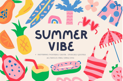 Summer Vibe | Clipart + patterns
