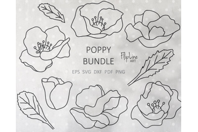 Poppy Wildflower SVG &amp; PNG clipart, Poppies Bundle, Floral