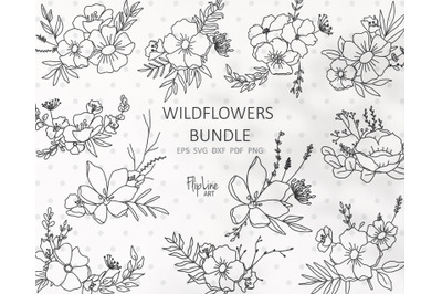 Wildflowers SVG &amp; PNG botanical clipart bundle, garden svg