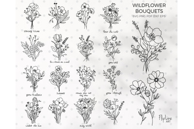 Boho Flower Bouquet SVG &amp; PNG botanical clipart bundle