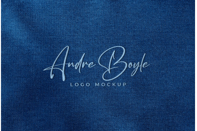 Embroidered Stitched Logo Mockup on Blue Fabric