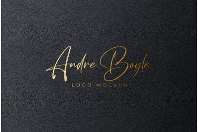 Gold Foil Logo Mockup on Black Textured Paper