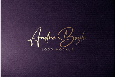 Gold foil Stamping Logo Mockup on Purple Paper