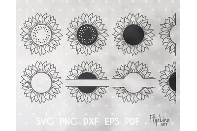 Sunflower Bundle SVG &amp; PNG clipart, Half Sunflower Svg.