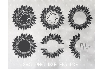 Sunflower Bundle SVG &amp; PNG clipart, Half Sunflower Svg.