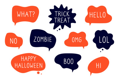 Halloween bubbles. Speech stickers, autumn november holidays chat clou