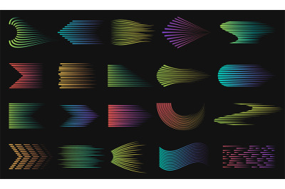 Neon gradient speed lines. Digital line, halftone arrows swirls. Shadi