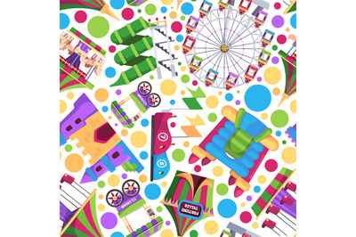 Amusement pattern. Carousel festive attractions for kids wheels roller