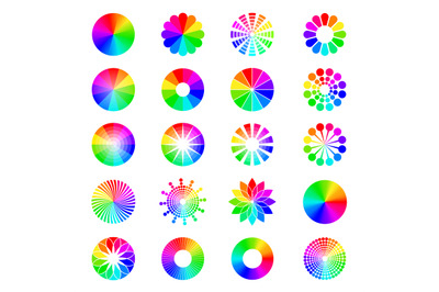 Rgb shapes. Round selective wheels colored circles spectrum waves pall