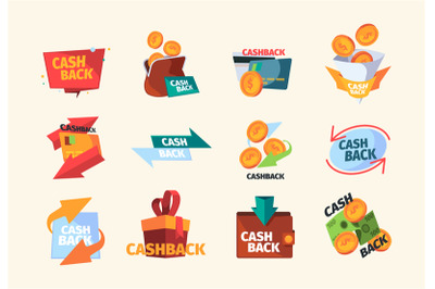 Cash back symbols. Ads business logotypes finance service cash back gr