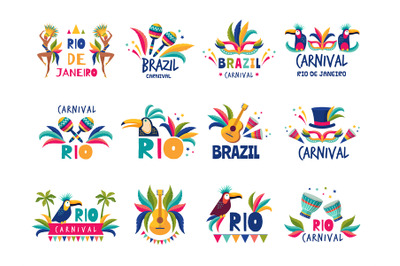 Brazil badges. Rio colored carnival muzical samba festival parade rece