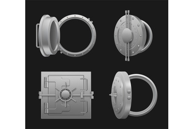 Safe round doors. Safety bank opening and closed steel doors with valv