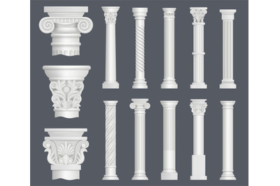 Antique columns. Vintage ancient facade decoration renaissance style o