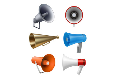 Realistic megaphone. Communication stuff for advertising talking symbo