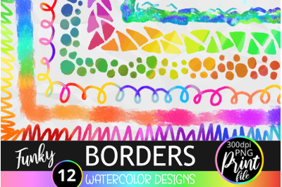 Funky Watercolor Page Borders - Hand Painted Designs
