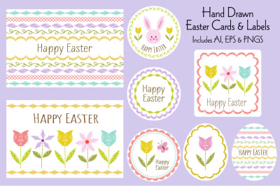 Hand Drawn Easter Cards and Labels