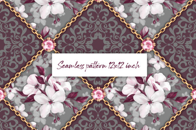 Chains and flowers. Seamless pattern