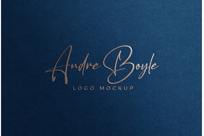 Rose Gold Foil Stamping Logo Mockup on Dark Blue Paper