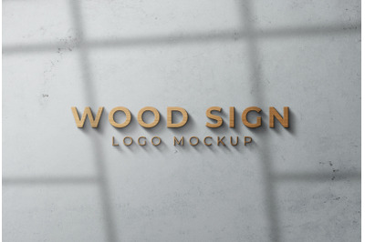 3D Wooden Signage Logo Mockup on Cement Wall with Overlay Shadow