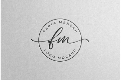 Debossed Feminine Black Logo Mockup on White grained paper