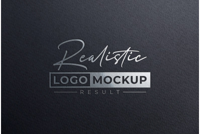 Debossed Silver Foil Stamping Logo Mockup on Black Textured Paper