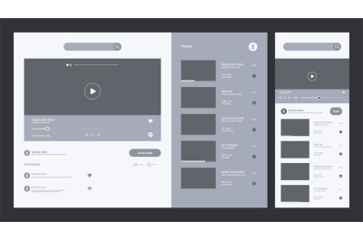 Video tube interface. Multimedia web design pages ui display layouts v