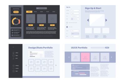 Web portfolio layout. Design template with preview dashboard digital u