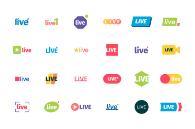 Live stream icons. Broadcasting business red icons air services play s