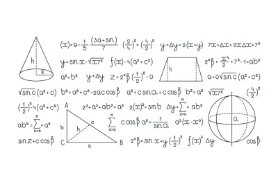 Formulas. Mathematics and geometrical infographic symbols for scientif