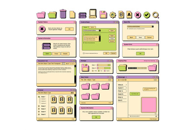 Web ui. 90s layout screen elements frame pages banners icons dividers