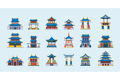 Traditional china buildings. Ancient japan or china houses cultural pl