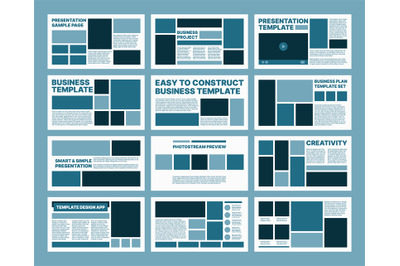 Business pages templates. Presentation ui design frames and layout ele