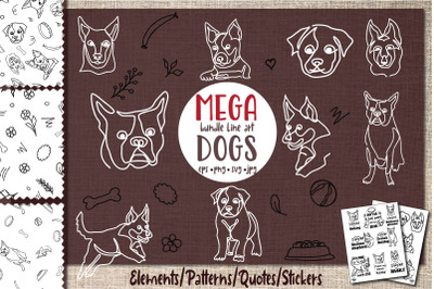 Mega Bundle Dog Svg, Dog Quotes, Pattern, Stickers, Dog breed line art