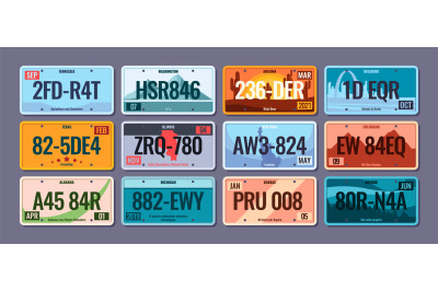 Car plates. Steel vehicle license numbers for usa regions colorado ame