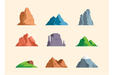 Cartoon mountains. Rocky symbols outdoors snowy mountain for tourists